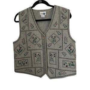 Vintage Wool-Blend Needlepoint Embroidered Vest M